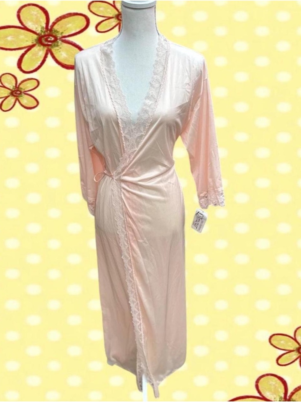 Women's Lace-Trim Wrap Robe - Soft Pink